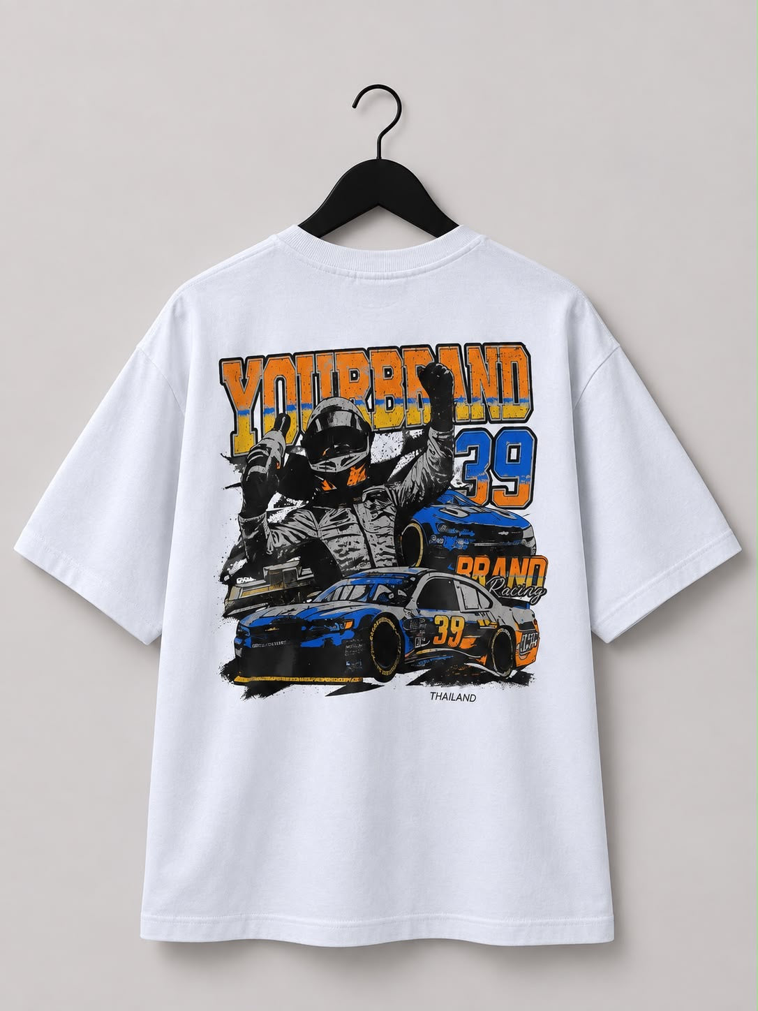 White Racing Graphic Oversized T-Shirt
