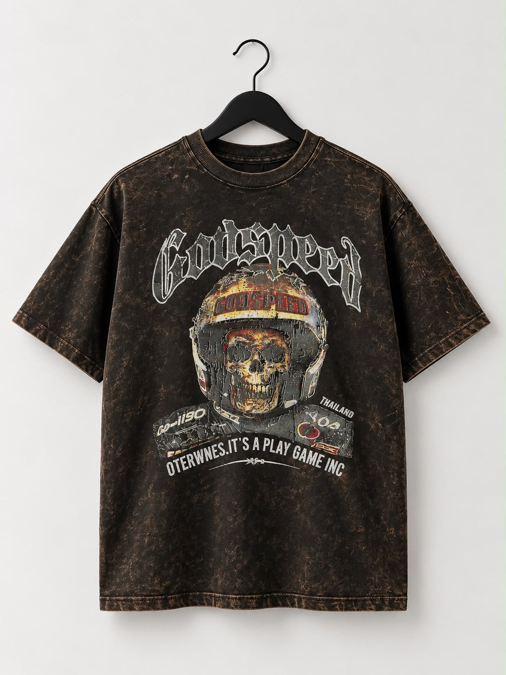 "Godspeed" Biker Skull Mineral Wash Oversized T-Shirt