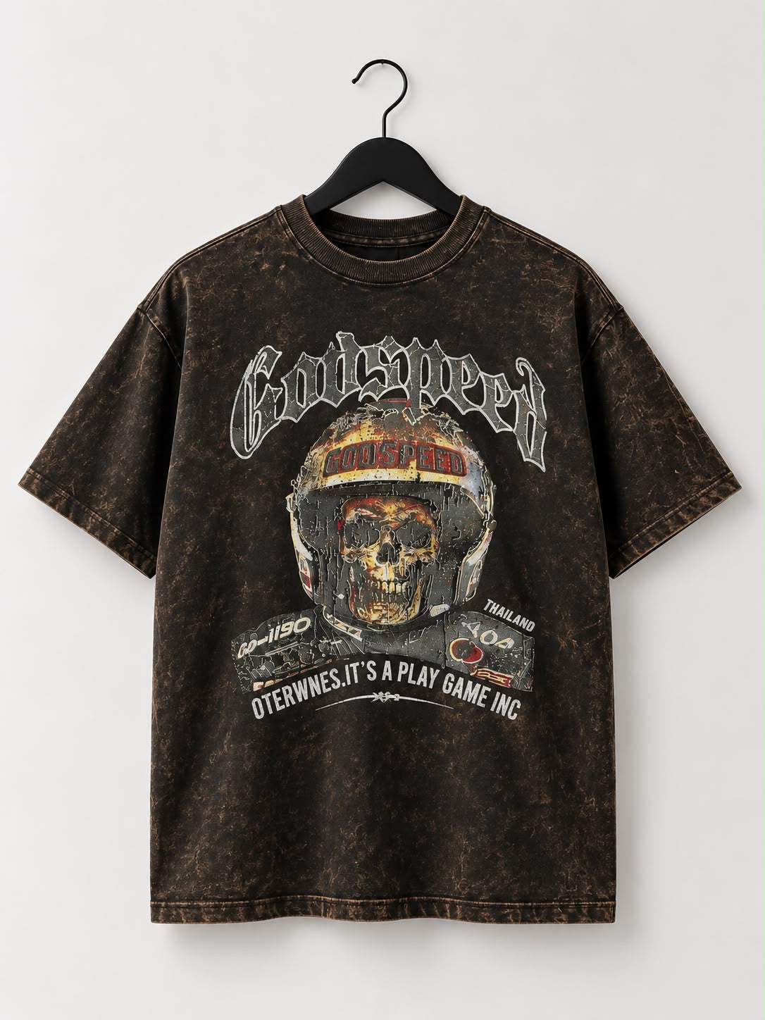"Godspeed" Biker Skull Mineral Wash Oversized T-Shirt