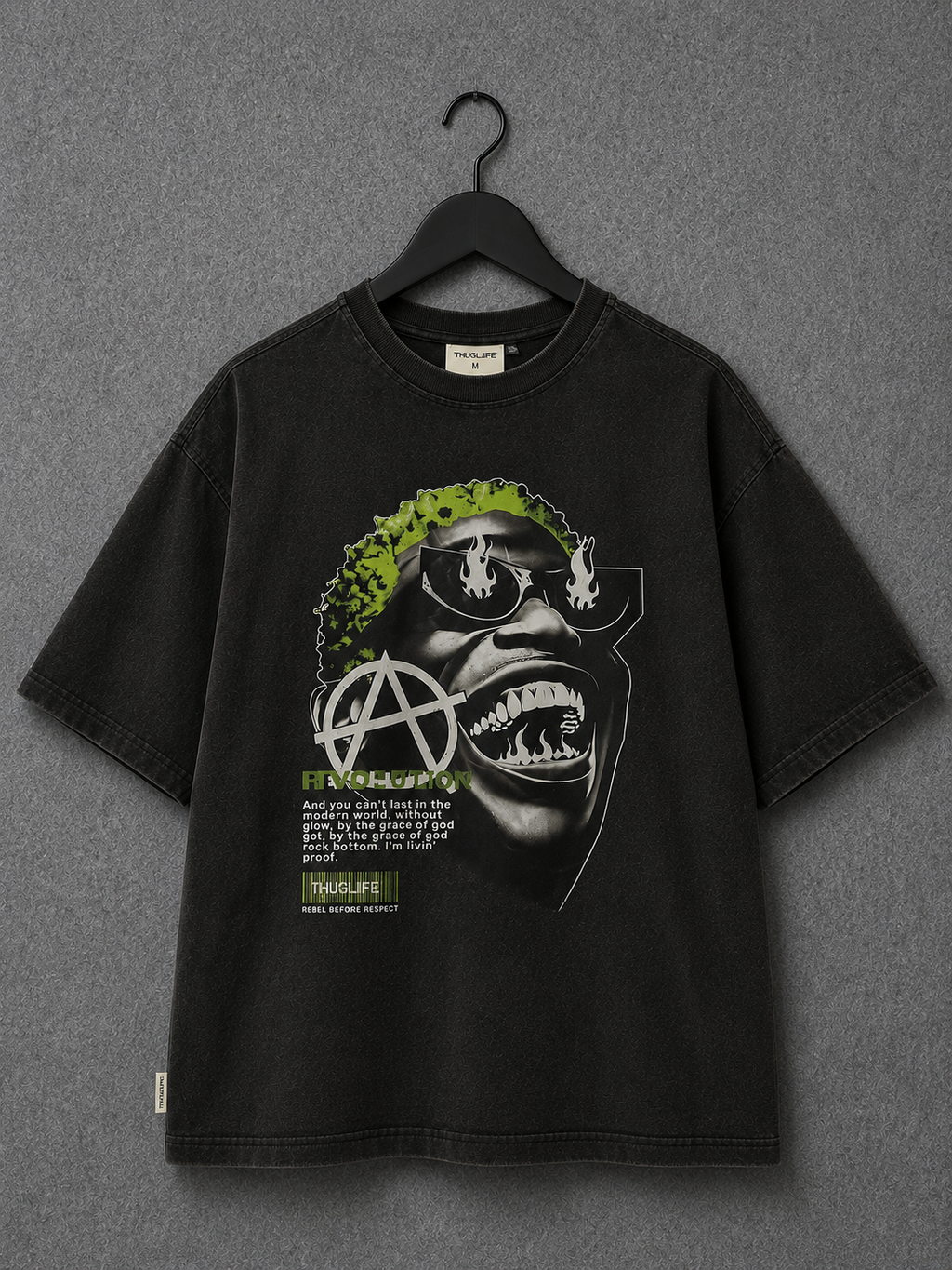 Vintage Graphic Streetwear T-Shirt – Black & Neon Green