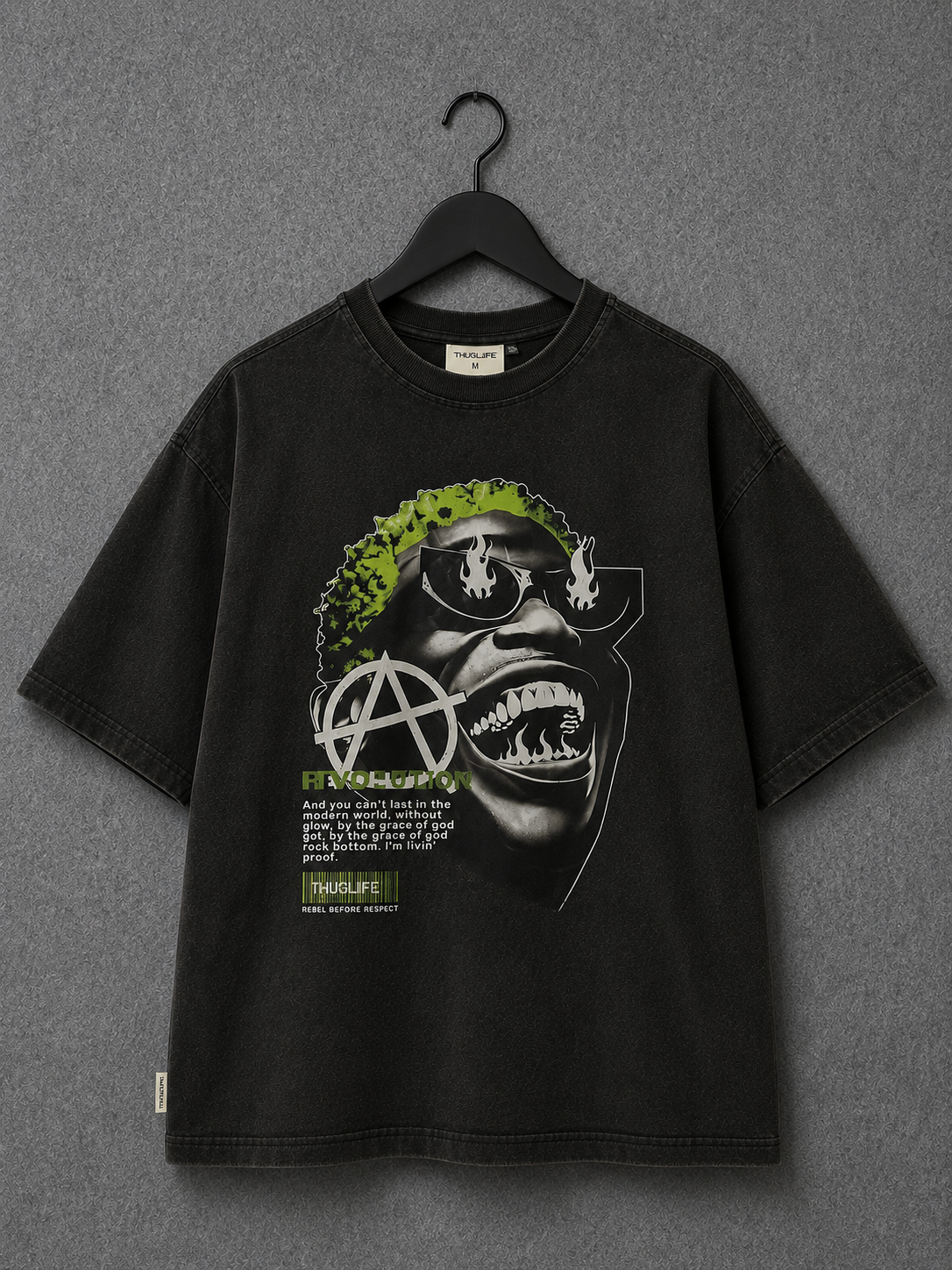 Vintage Graphic Streetwear T-Shirt – Black & Neon Green